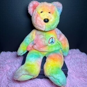 Ty Peace Tie Dyed Rainbow Bear Plush Stuffed Tylon 1999 Vintage 14"